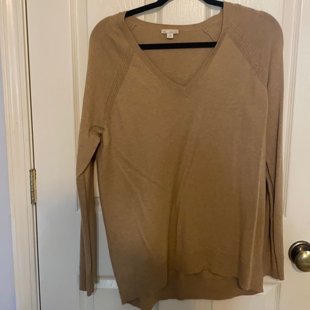Camel Colored V Neck Sweater